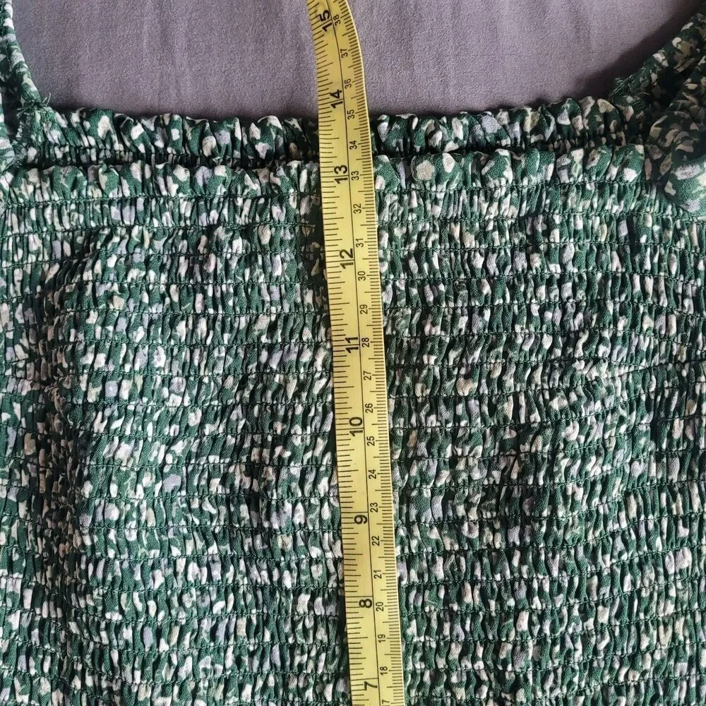 Abercrombie & Fitch Blouse Womens Sz Small Green Floral Long Puff Sleeve Smocked